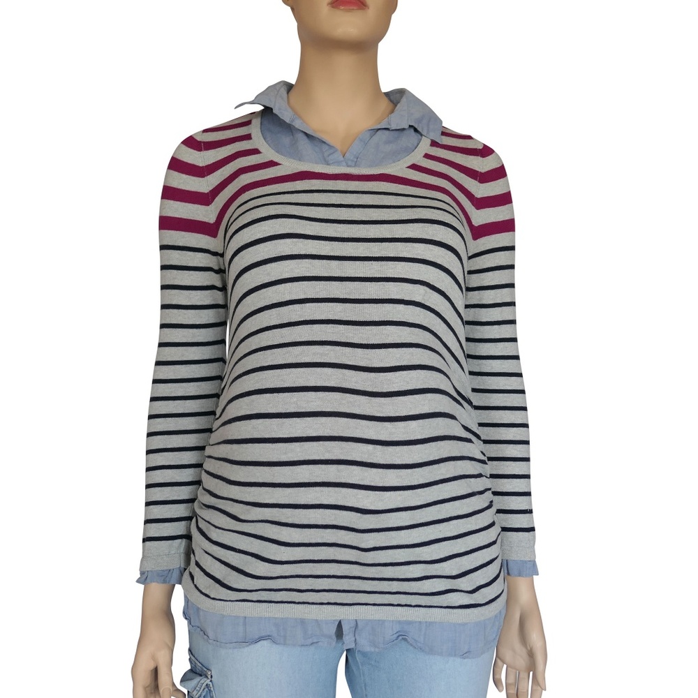 X-Large Gray, Magenta, Blue & Denim Striped Collar